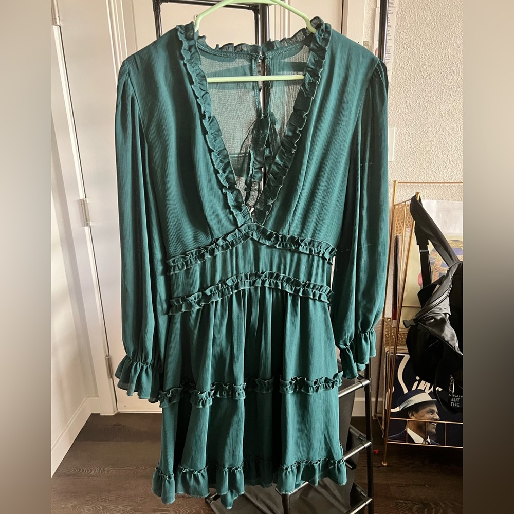 Teal long sleeve mini dress - medium